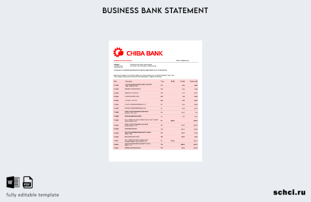цифровая загрузка выписки по текущему счету компании Chiba Bank Шаблон в формате